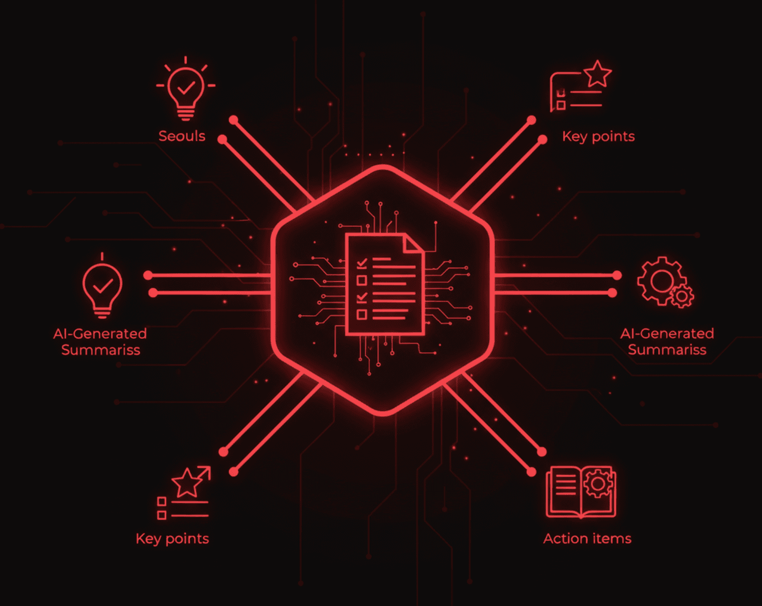 Smart summaries interface showing AI-generated summaries with key points and action items